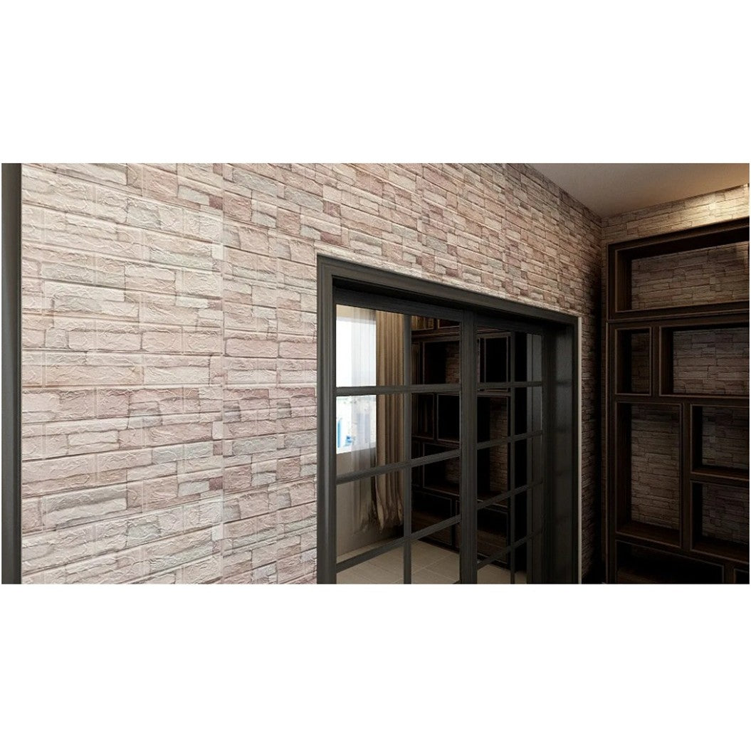 Set 10 Placi de Tapet, Vivimall, Autoadezive, 70 x 77 cm, 2.5 mm Grosime, Suprafata Acoperita 5.3 mp, din PVC, Model Piatra, Bej - vivimall.ro