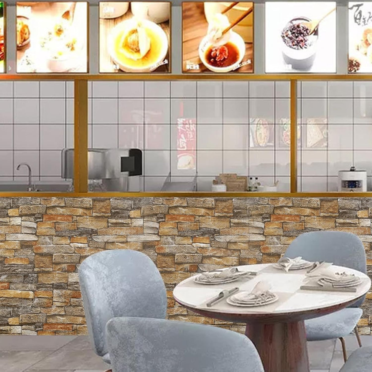 Set 10 Placi de Tapet, Vivimall, Autoadezive, 70 x 77 cm, 2.5 mm Grosime, Suprafata Acoperita 5.3 mp, din PVC, Model Caramida, Galben - vivimall.ro