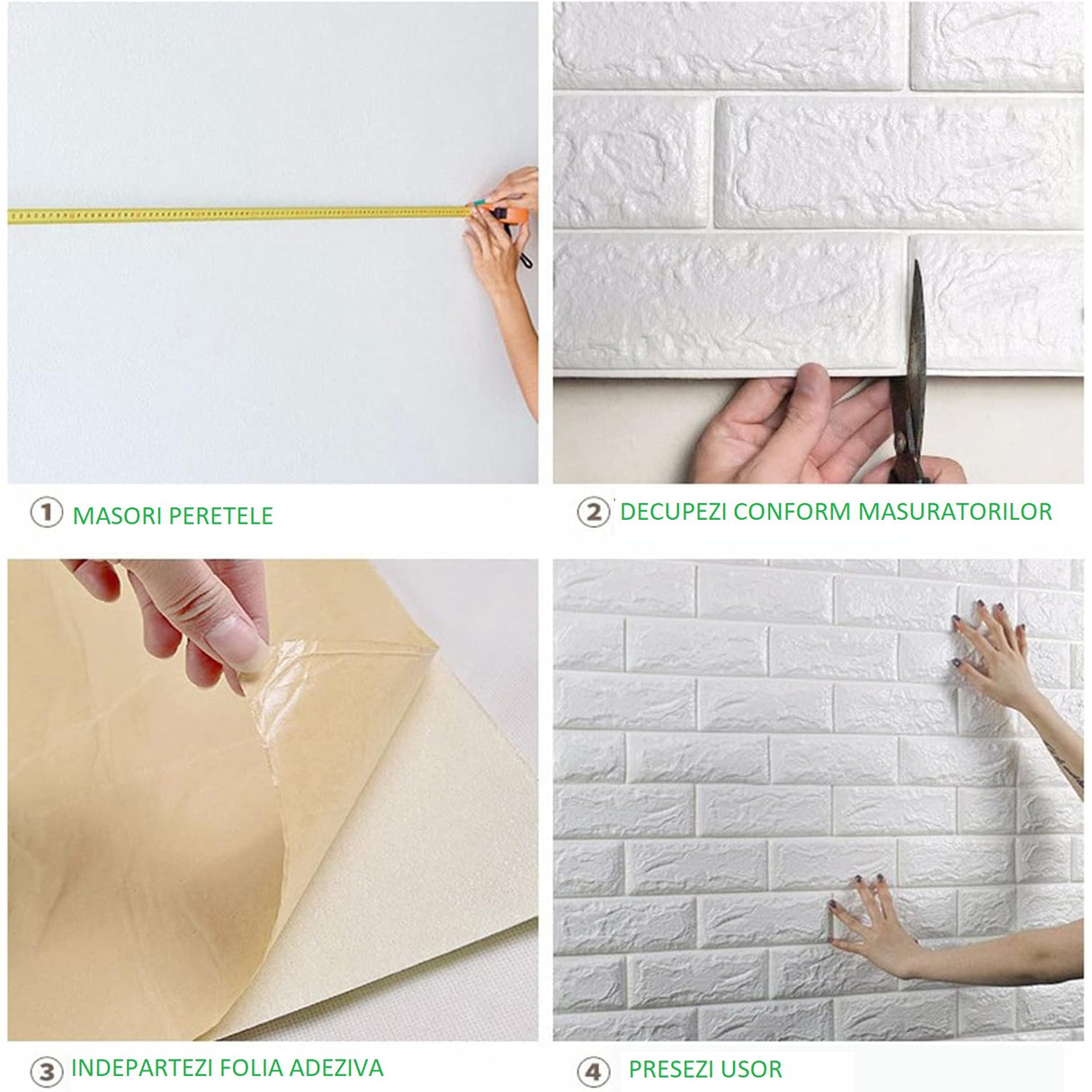 Set 10 Placi de Tapet, Vivimall, Autoadezive, 70 x 77 cm, 3.5 mm Grosime, Suprafata Acoperita 5.3 mp, din PVC, Model Caramida, Gri - vivimall.ro