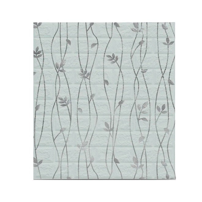 Set 10 Placi de Tapet, Vivimall, Autoadezive, 70 x 77 cm, Suprafata Acoperita 5.3 mp, din PVC, Model Frunze Argintii, Gri - vivimall.ro