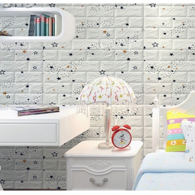 Set 10 Placi de Tapet, Vivimall, Autoadezive, 70 x 77 cm, Suprafata Acoperita 5.3 mp, din PVC, Model Stelute Albastre, Alb - vivimall.ro