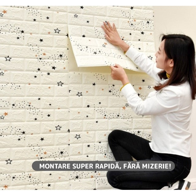 Set 10 Placi de Tapet, Vivimall, Autoadezive, 70 x 77 cm, Suprafata Acoperita 5.3 mp, din PVC, Model Stelute Curcubeu, Alb - vivimall.ro