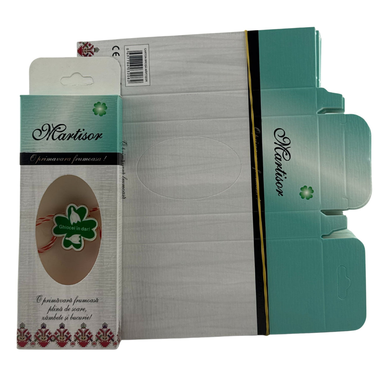 Set 100 Bucati Ambalaje de Carton pentru Martisoare, Vivimall, Cutii Brosa, Model cu Motive Populare, Verde - vivimall.ro