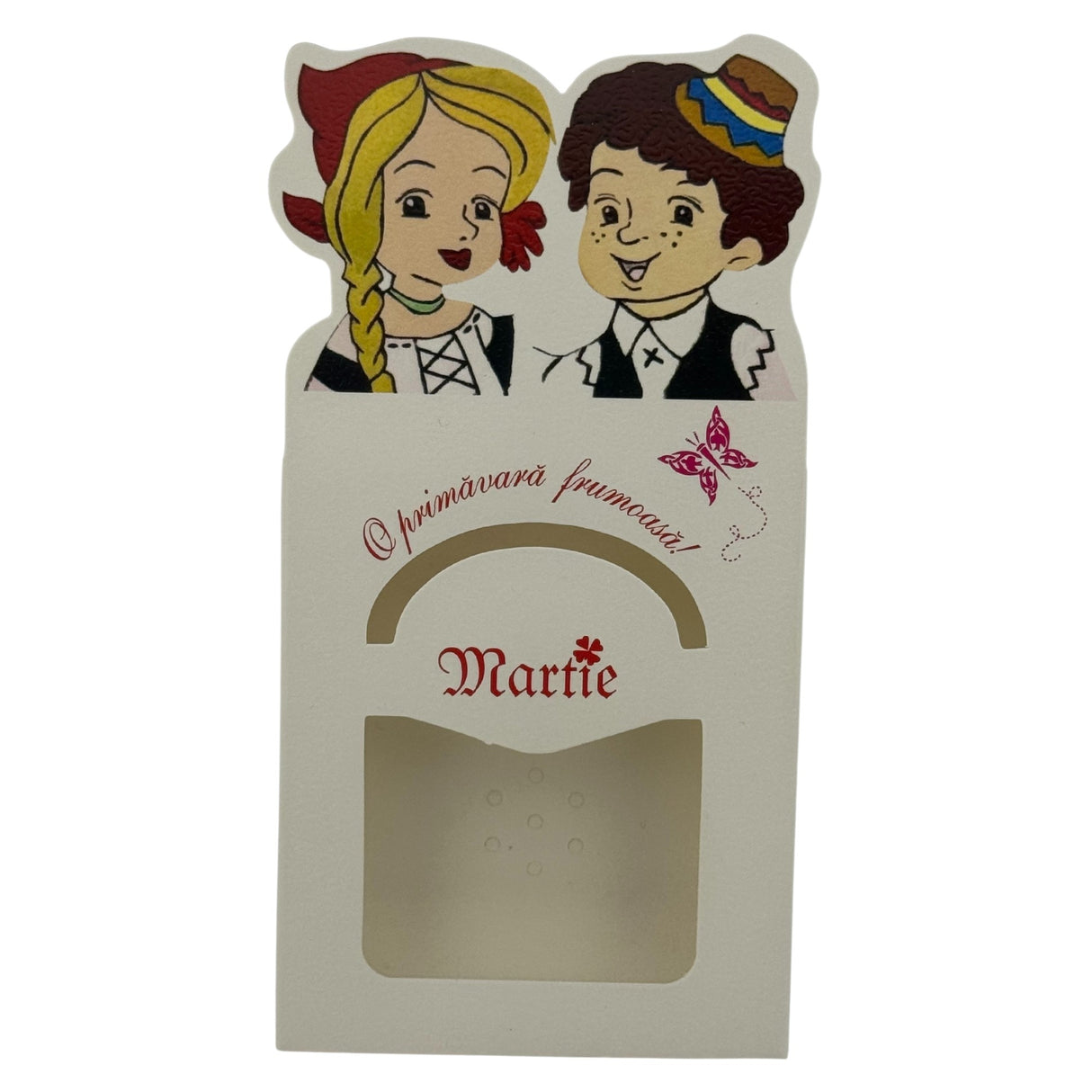 Set 100 Bucati Ambalaje de Carton pentru Martisoare, Vivimall, Cutii Brosa, Model Fata si Baiat, Alb - vivimall.ro