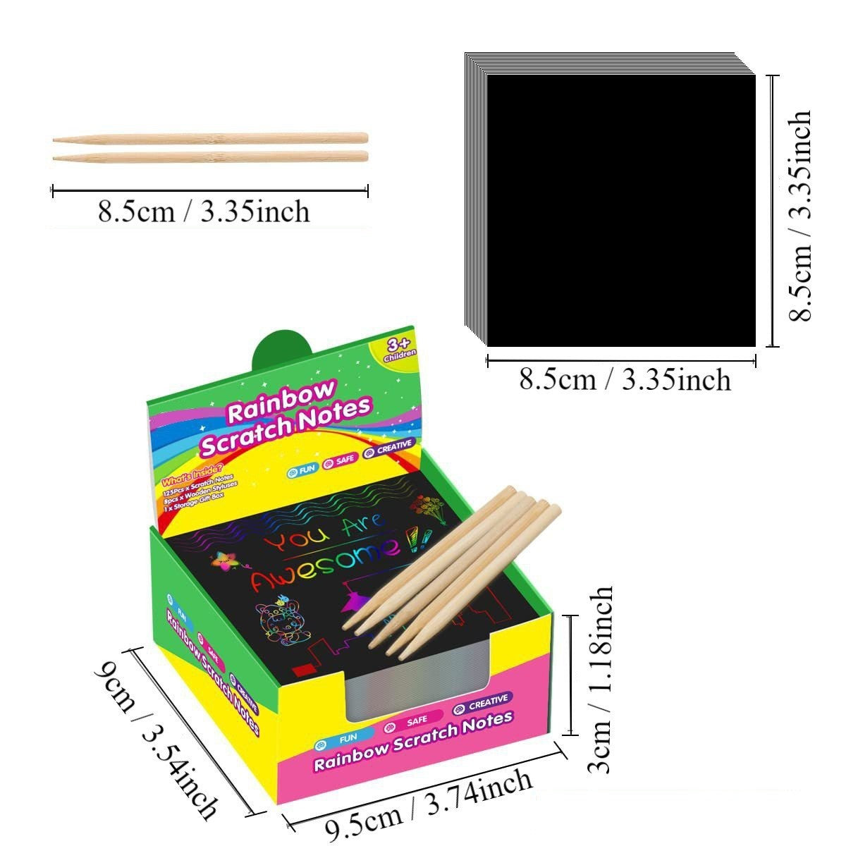 Set 100 de Foi de Hartie de Razuit, Flippy, cu Creion din Bambus, pentru Desen, 8.5 x 8.5, Curcubeu, Negru