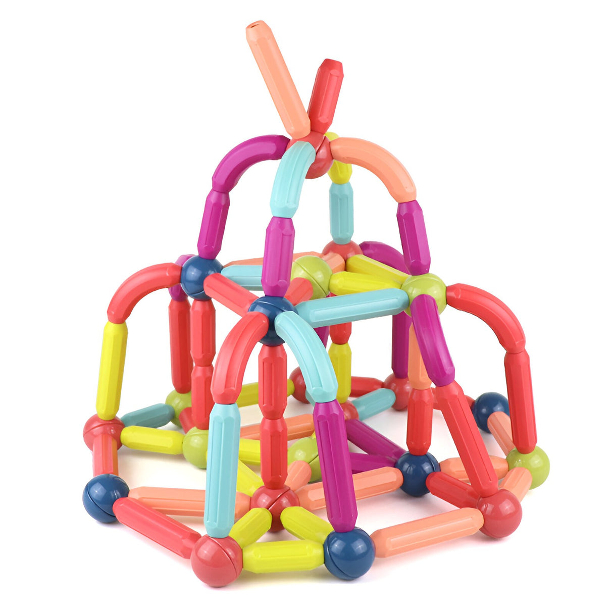Set 100 Piese Magnetice de Constructie, Flippy, Magnetic Sticks, Bastonase si Bile, 3 Ani, ABS, Magnet, 24 x 18.5 x 14 cm, Multicolor