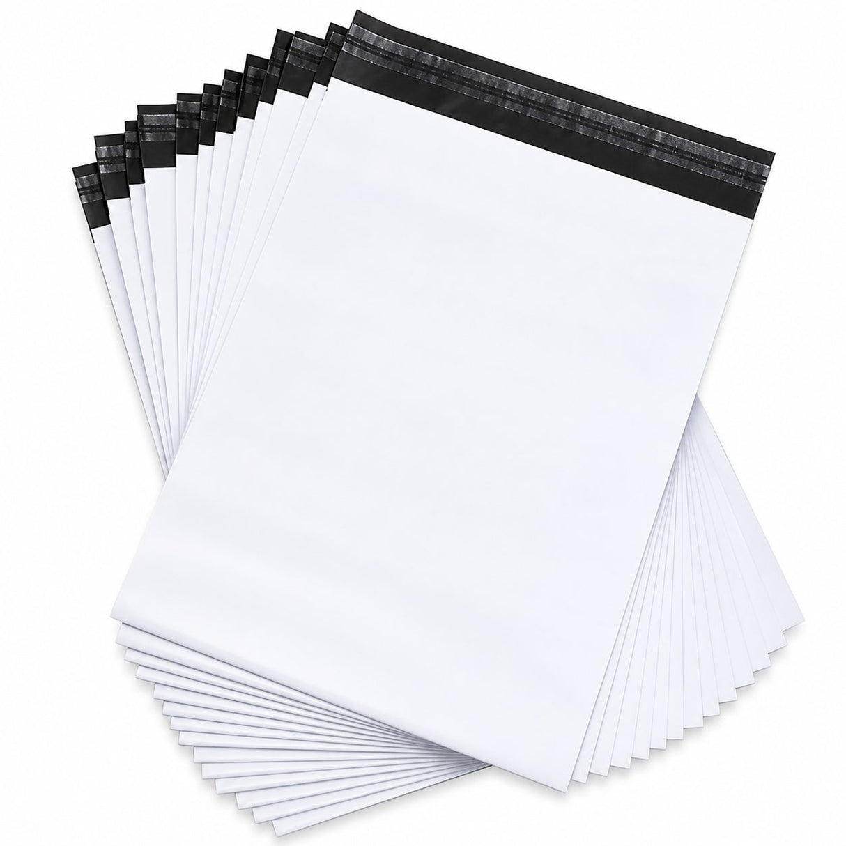 Set 100 Pungi Curierat Autoadezive pentru Ambalare Colete, Rezistente la Transport, Grosime 50 Microni, Alb la Exterior si Negru la Interior, 350x 400x 40 mm