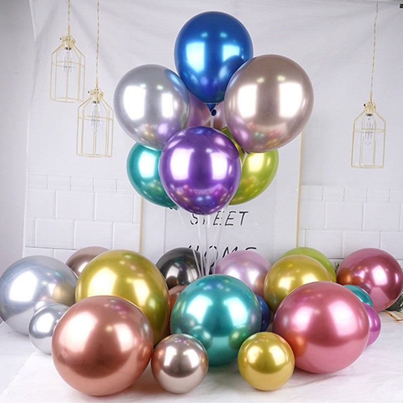 Set 12 Baloane, Vivimall, din Latex Chrome, 13 cm, Negru - vivimall.ro