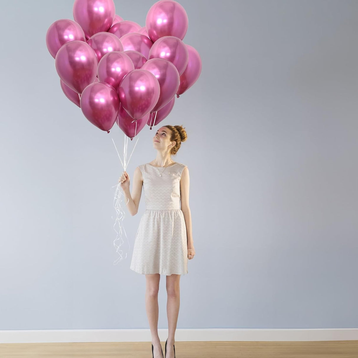 Set 12 Baloane, Flippy, din Latex Chrome, 25 cm, Fucsia - vivimall.ro