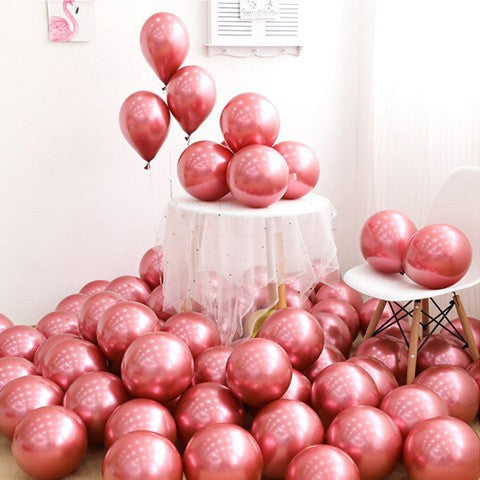 Set 12 Baloane, Vivimall, din Latex Chrome, 25 cm, Rosu - vivimall.ro