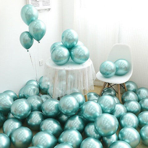 Set 12 Baloane, Vivimall, din Latex Chrome, 25 cm, Turcoaz - vivimall.ro