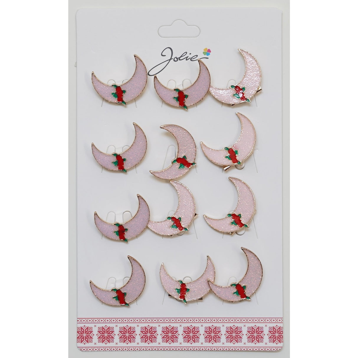 Set 12 Brose Martisor pentru Copii Semiluna Roz cu Trandafiri - vivimall.ro