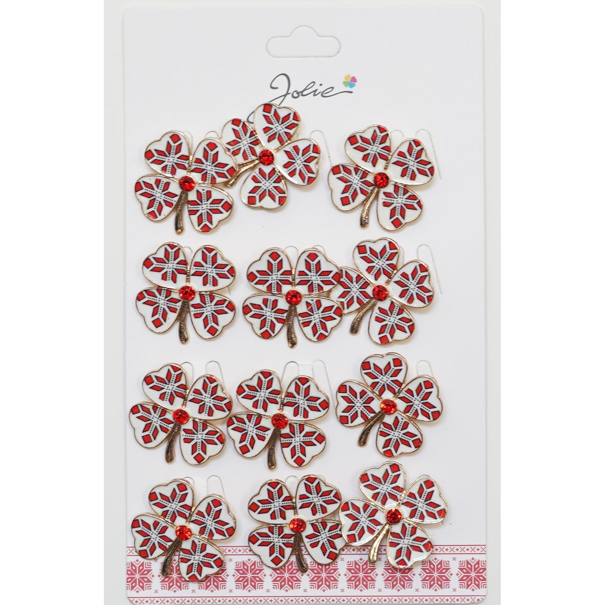 Set 12 Brose Martisor Primavara Trifoi Traditional cu Piatra Rosie - vivimall.ro