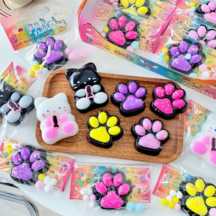 Set 12 Jucarii Antistres Squishy, Vivimall, cu Revenire Lenta, Squeeze Pinch Family, Model Labuta de Pisica, 6.8x6.2 cm, 55g, Ambalaj Transparent, 4 Culori - vivimall.ro