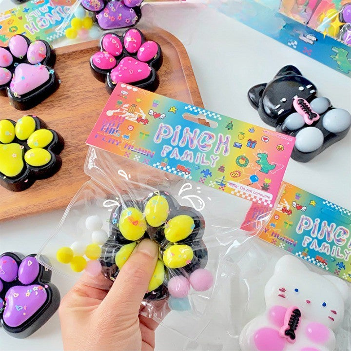 Set 12 Jucarii Antistres Squishy, Vivimall, cu Revenire Lenta, Squeeze Pinch Family, Model Labuta de Pisica, 6.8x6.2 cm, 55g, Ambalaj Transparent, 4 Culori - vivimall.ro