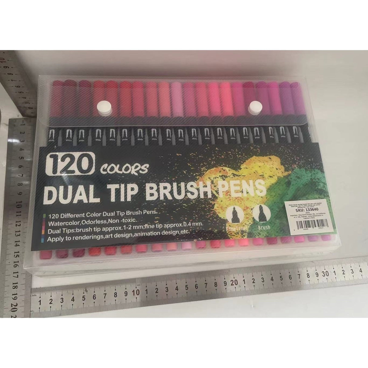 Set 120 Carioci, Flippy, pe Baza de Apa, 2 Tipuri de Varf, 1-2 mm, 0.4 mm, Corp Carioca Negru, din Plastic, Multicolor