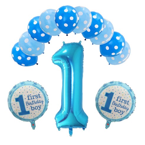 Set 13 Baloane, Pentru Prima Aniversare, 10 Baloane Latex, 2 Baloane Rotunde Folie, Cifra 1 - vivimall.ro