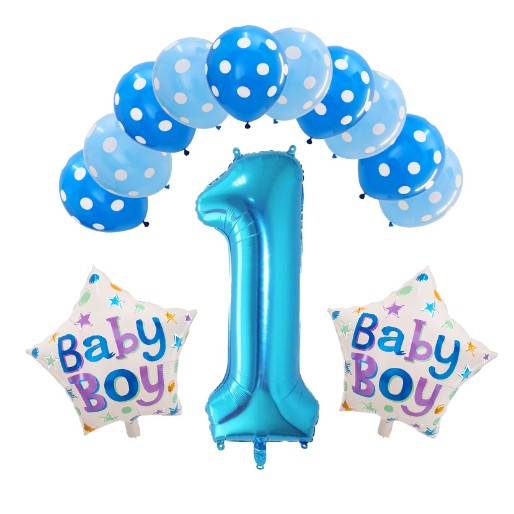 Set 13 Baloane, Pentru Prima Aniversare, 10 Baloane Latex, 2 Baloane Stea Folie, Cifra 1 - vivimall.ro