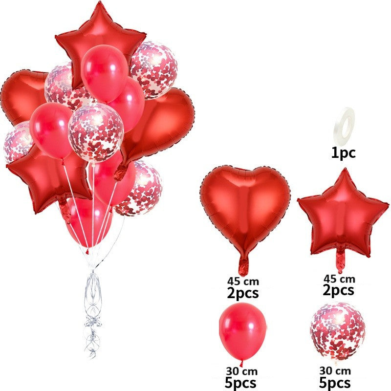 Set 14 Baloane Din Folie Metalizată Si Din Latex, Figurine Stea Si Inima 45 Cm, Baloane Latex 30 Cm, Tema Buchet, Ambalaj Individual, Pai Inclus, Umflare Cu Aer Sau Heliu,