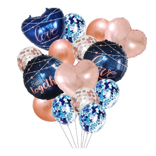 Set 15 baloane pentru Nunta, Flippy, baloane pentru decor, din folie de aluminiu,  30 x 50 cm, Rose / Albastru