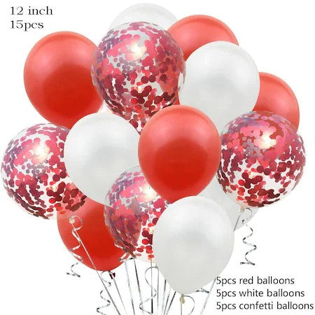 Set 15 baloane pentru petrecere, Vivimall, alb/rosu, 30 cm