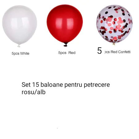 Set 15 baloane pentru petrecere, Vivimall, alb/rosu, 30 cm