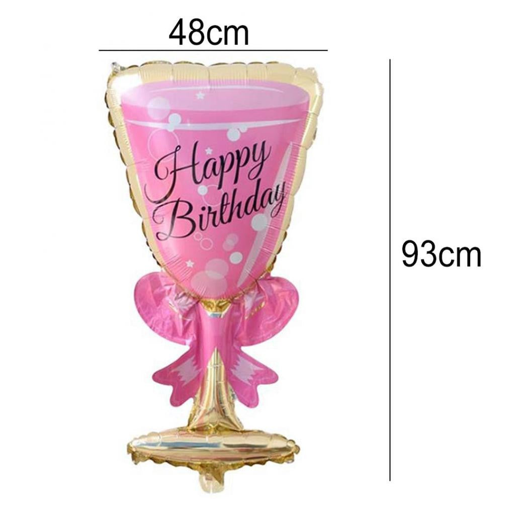 Set 2 Baloane din Folie Metalizata, Flippy, tematica Aniversare HAPPY BIRTHDAY, Figurine Model Sticla de Sampanie 50 x 108 cm si Pahar 48 x 93 cm, Roz