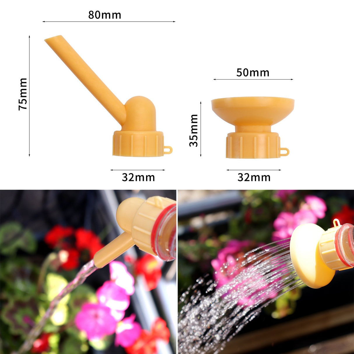 Set 2 capace de sticla pentru irigat florile Vivimall, stropitoare si teava, practic si usor de utilizat, portabil, reutilizabil, 8 x 7.5 cm, galben - vivimall.ro