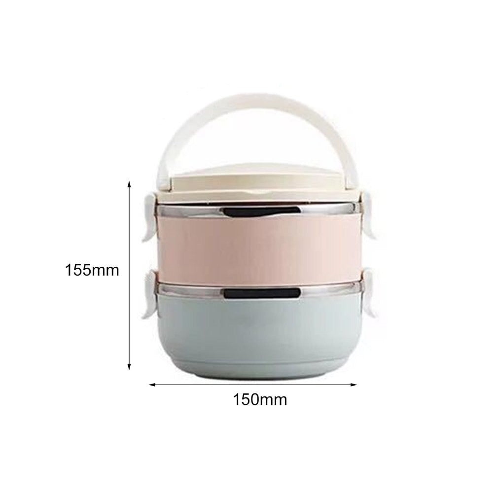 Set 2 Caserole pentru alimente Vivimall, lunch box, 1400 ml, otel inoxidabil, maner, valva aerisire, 15.5 x 15 cm, inchidere etansa, multicolor - vivimall.ro