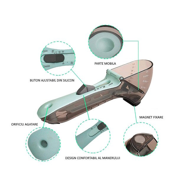 Set 2 Cupe Gradate pentru Bucatarie, Vivimall, Cupe de Masurat Reglabile, Ergonomic, Confortabil, pentru Lichide si Solide, Volum ajustabil 5-30ml, 30-130ml, Culoare Albastru - vivimall.ro