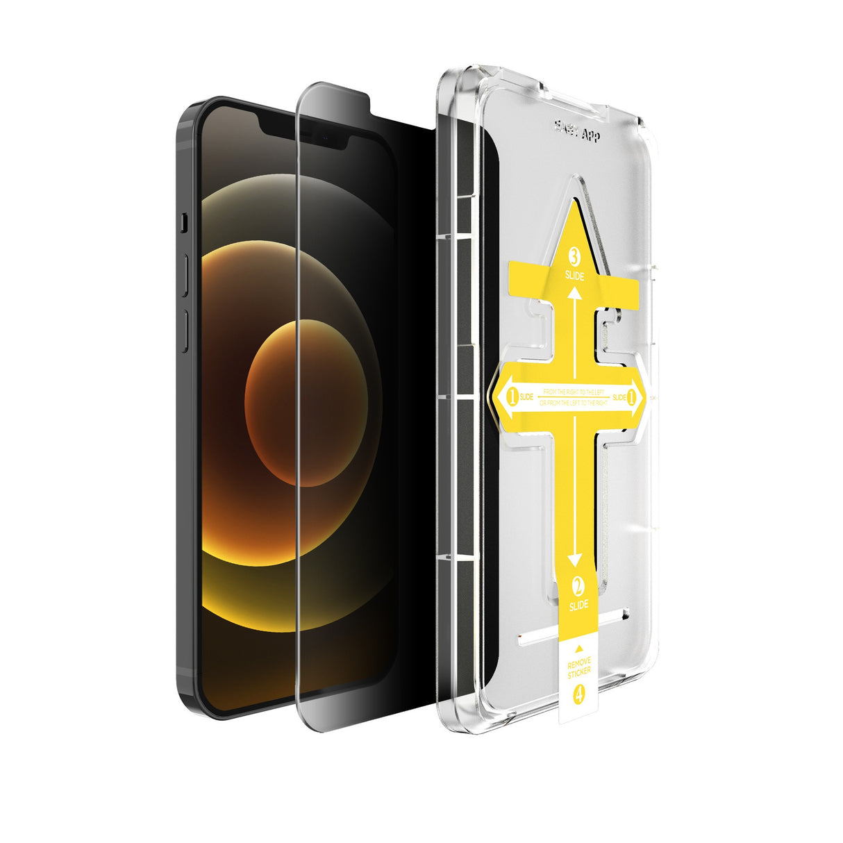 Set 2 folii sticla securizata cu sistem de montare usor si rapid Full Cover 3D Privacy Flippy compatibila cu Apple iPhone 12 / 12 Pro - vivimall.ro