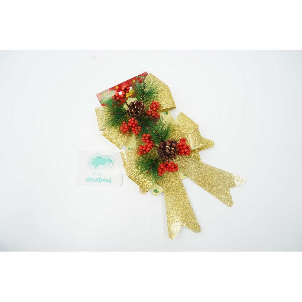 Set 2 fundite pentru brad, Aurii, decorate, cu sclipici, 14 x 19 cm, din poliester, Flippy - vivimall.ro