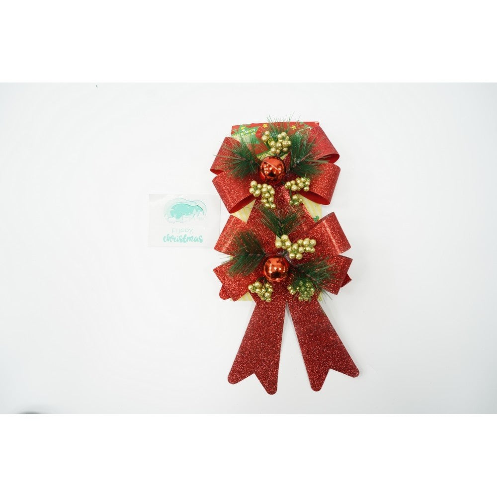 Set 2 fundite pentru brad, Rosii, decorate, cu sclipici, 14 x 19 cm, din poliester, Flippy - vivimall.ro