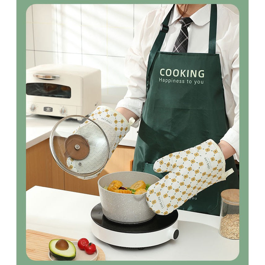 Set 2 manusi cuptor Vivimall, manusa de bucatarie, rezistenta 330 grade, textil si cauciuc, 26.5x18 cm, alb - vivimall.ro