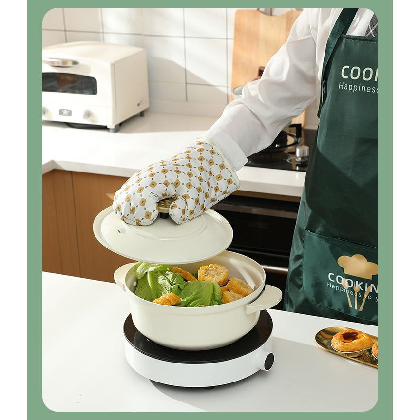 Set 2 manusi cuptor Vivimall, manusa de bucatarie, rezistenta 330 grade, textil si cauciuc, 26.5x18 cm, alb - vivimall.ro