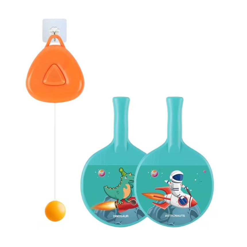 Set 2 Palete de Tenis de Masa, Flippy, pentru Copii, Design Animat, Tematica Astronauti, Accesoriu de Agatat Inclus si 4 Mingi, Albastru