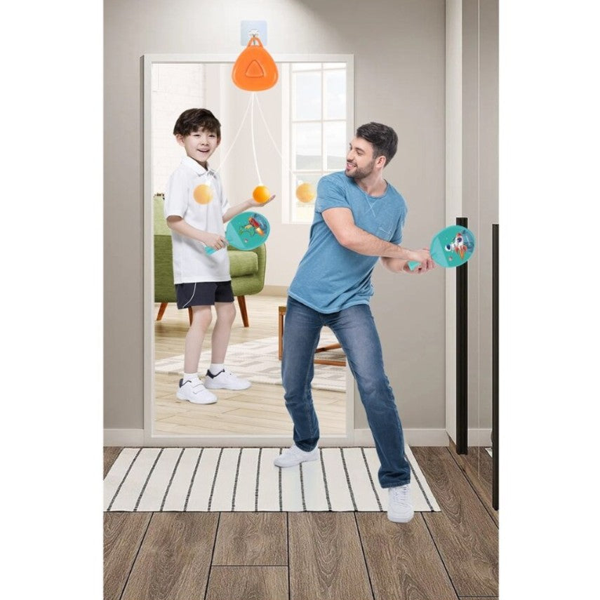 Set 2 Palete de Tenis de Masa, Flippy, pentru Copii, Design Animat, Tematica Astronauti, Accesoriu de Agatat Inclus si 2 Mingi, Albastru