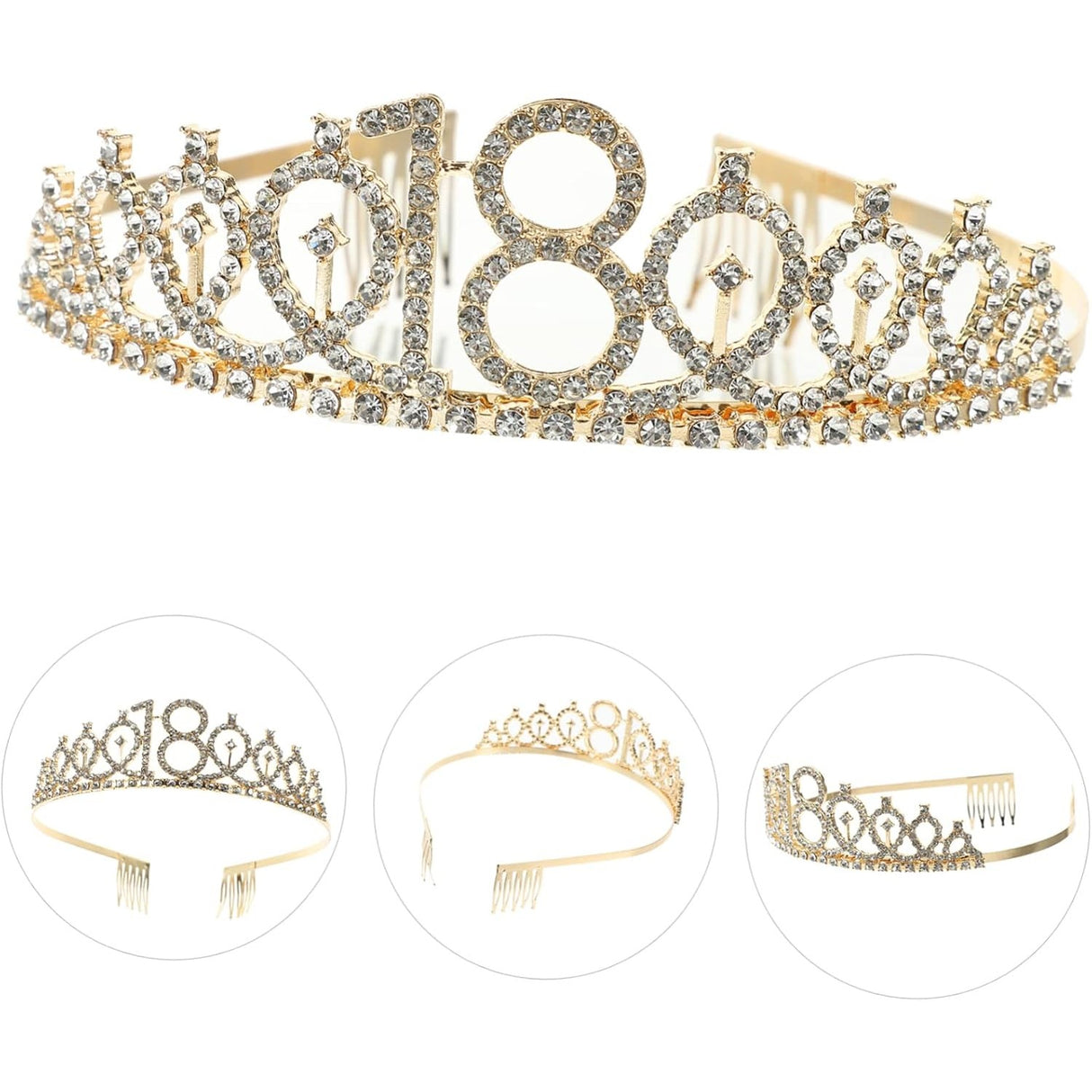 Set 2 Piese pentru Majorat, Vivimall, 15 x 13 x 5 cm, Coronita Printesa Gold si Panglica 18&Fabulous, Negru - vivimall.ro