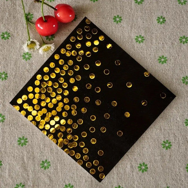 Set 20 de Servetele de Masa, Flippy, Imprimeu cu Buline Aurii, din Hartie, 17 x 17 cm, Negru