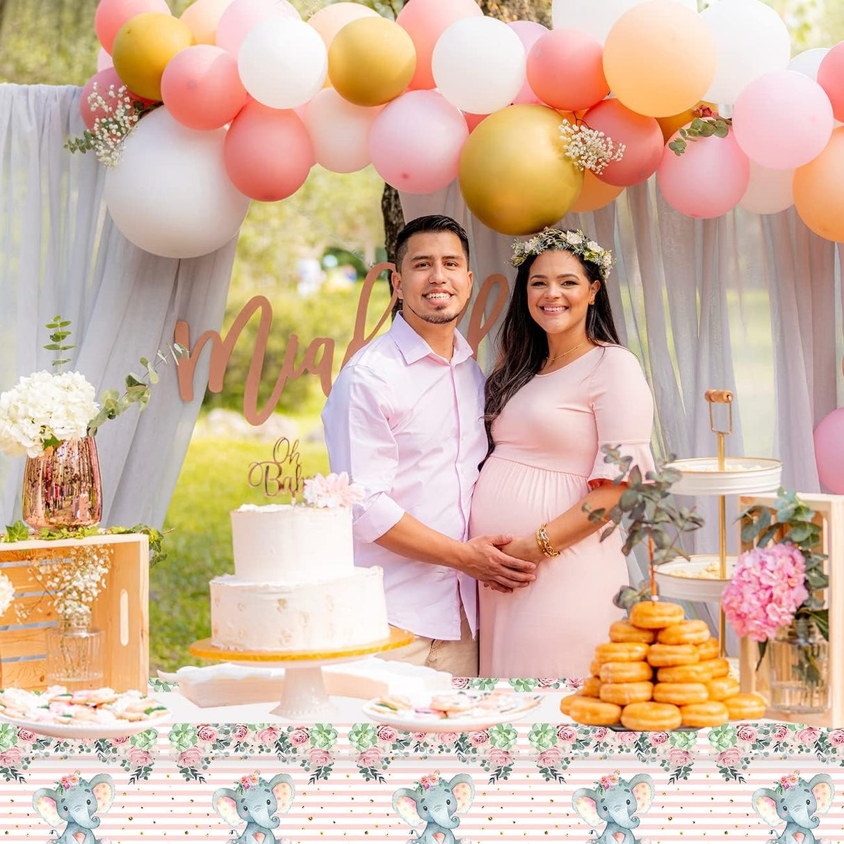 Set 20 de Servetele de Masa, Flippy, Imprimeu Elefant, din Hartie, 16.5 x 16.5 cm, Roz