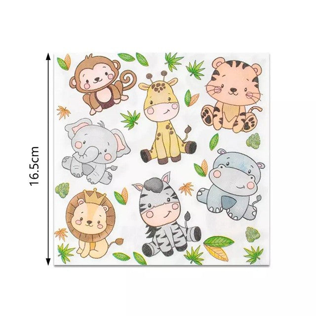 Set 20 de Servetele de Masa, Flippy, Imprimeu Jungle, din Hartie, 16.5 x 16.5 cm, Multicolor