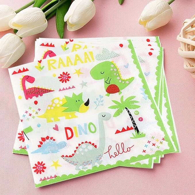 Set 20 Servetele de Masa, Flippy, Colectia Dino Park, 17 x 17 cm, din Hartie, Multicolor