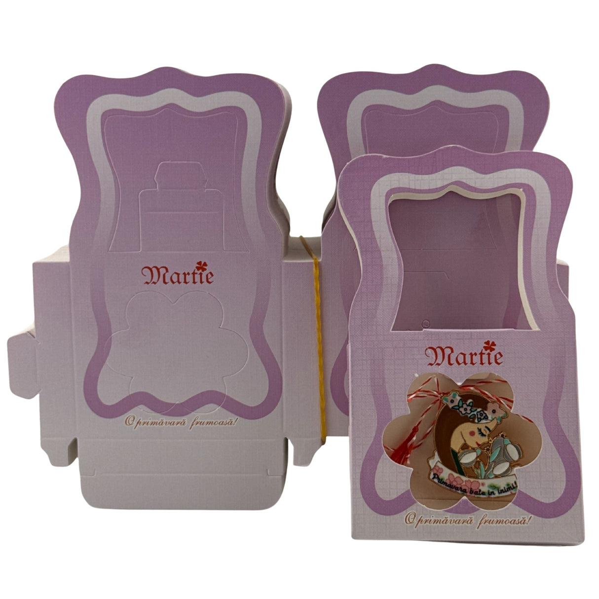 Set 200 Bucati Ambalaje de Carton pentru Martisoare, Vivimall, Cutii Brosa, Model Gentuta, Lila - vivimall.ro