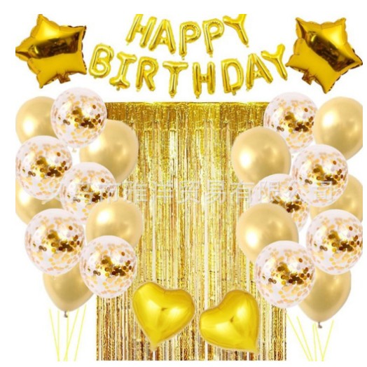 Set 24 De Baloane Folie Si Latex, 10 Baloane Latex Simple, 10 Bloane Latex Cu Paiete, 4 Baloane Folie, Ribon, Perdea