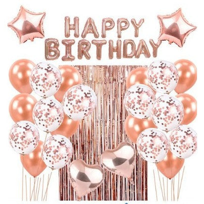 Set 24 De Baloane Folie Si Latex, 10 Baloane Latex Simple, 10 Bloane Latex Cu Paiete, 4 Baloane Folie, Ribon, Perdea, Rose Gold - vivimall.ro