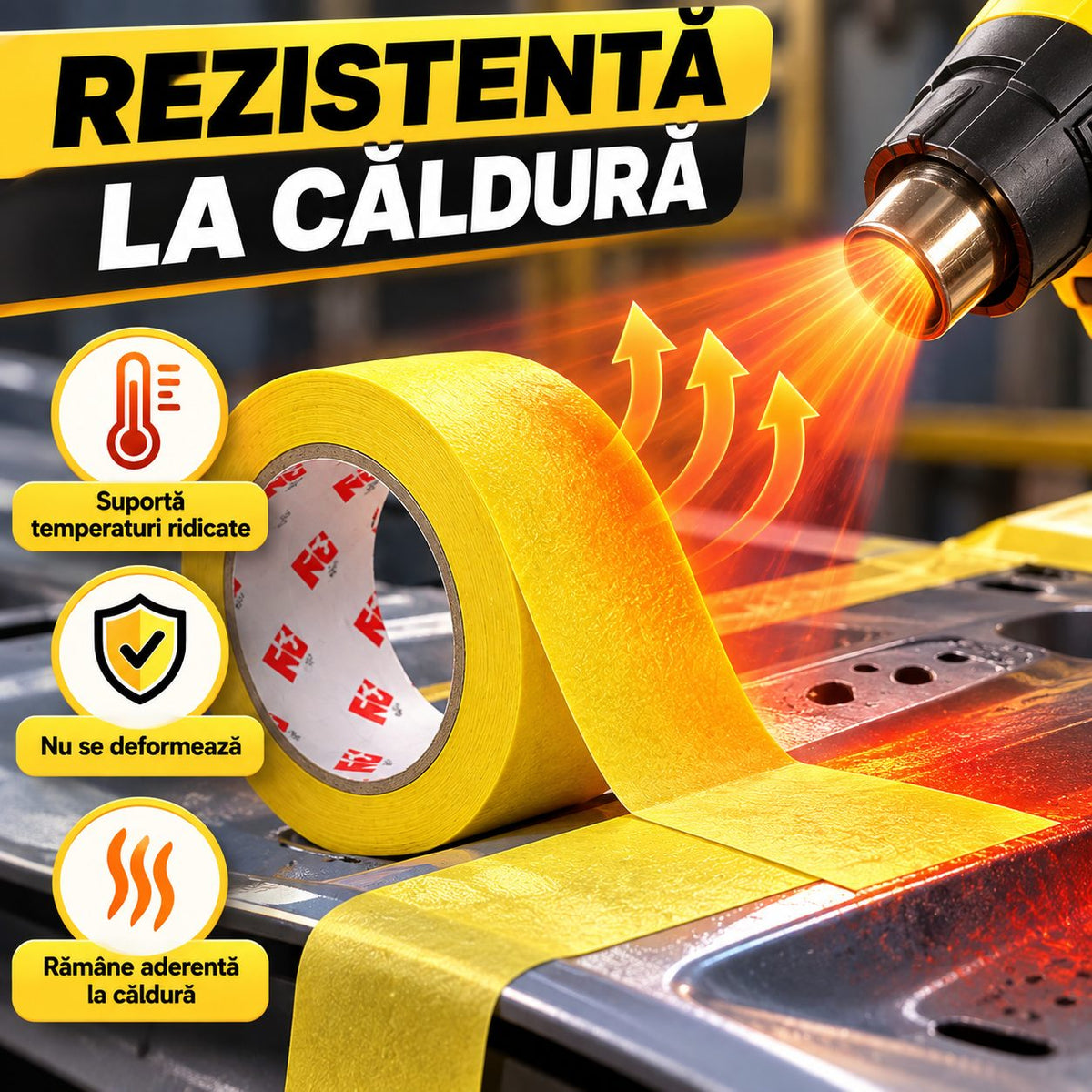 Set 24 Role Bandă de Mascare Galbenă, Rezistentă UV, 48mm x 50m