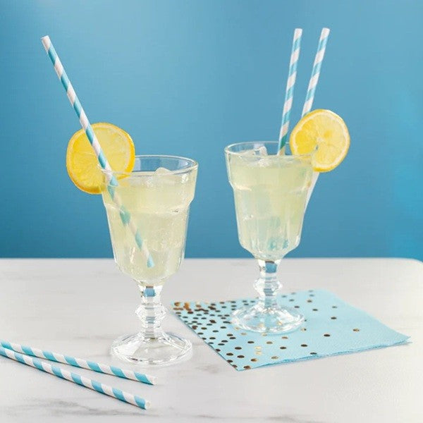 Set 25 Paie, Flippy, din Hartie, 20 cm, Model cu Dungi, Alb/Albastru