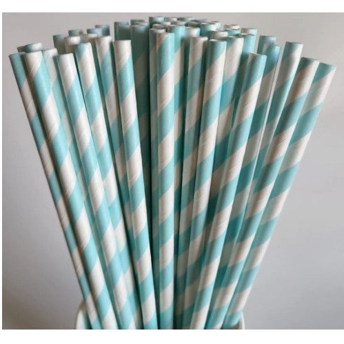 Set 25 Paie, Flippy, din Hartie, 20 cm, Model cu Dungi, Alb/Albastru