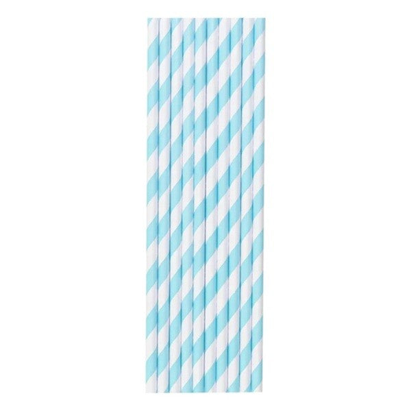Set 25 Paie, Flippy, din Hartie, 20 cm, Model cu Dungi, Alb/Albastru