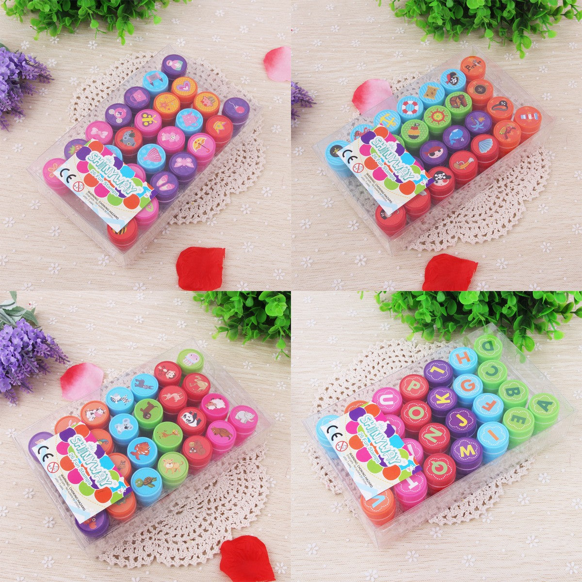 Set 26 Stampile, Vivimall, pentru Copii 4-6 Ani, Model Fete Zambitoare Emoji, 20 x 10 x 2 cm, Multicolor - vivimall.ro